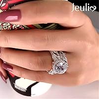 Vista 4 de Jeulia Juego de anillos calados de 4 quilates para mujer, plata de ley 925, anillos de compromiso de oro rosa, anillo de compromiso con halo