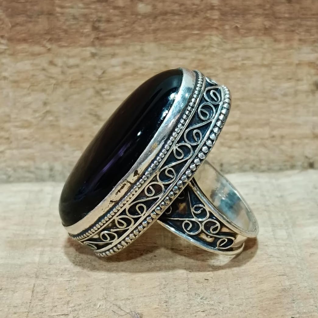 Black Onyx Ring, 925 Sterling Silver Field Ring, Statement Ring, Black Stone Ring, handmade Jewelry, Large Stone Designer Ring, Gift for her, Halloween Gifts