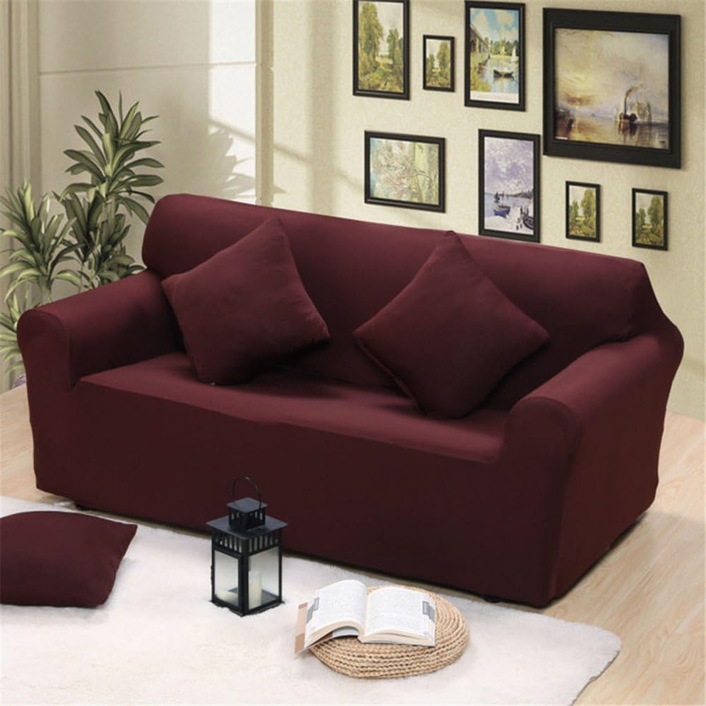 Elastic Sofa Solid Color Full cover Anti-skid 1/2/3/4 Seater Protector Couch Cover Armchair Slipcover Home Decor Stretch Sofa Cover Removable (3 Seater, Brown)
