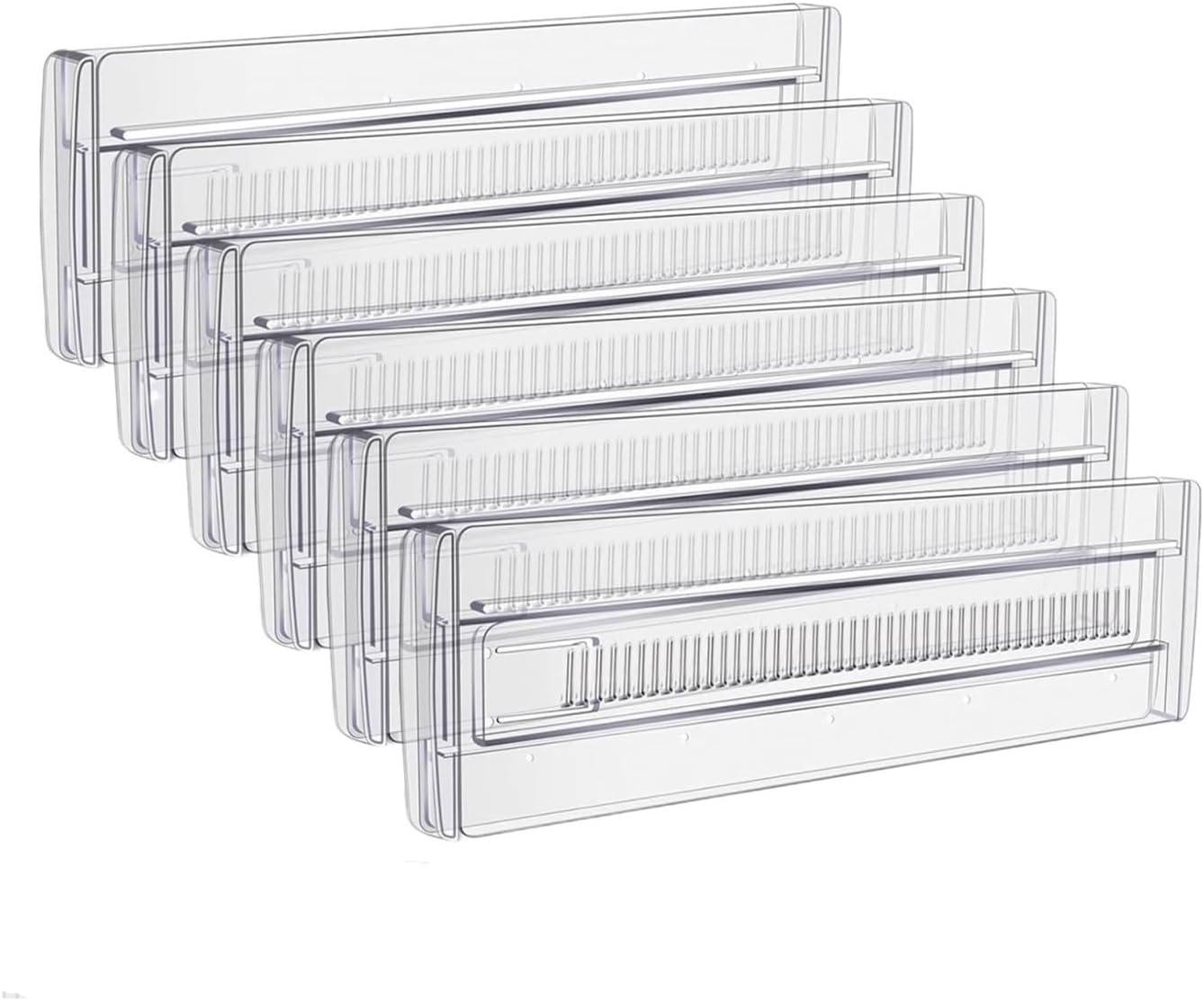 Drawer Dividers, 6Pack Adjustable Organizer, Clear Expandable Dresser For Clothes Kitchen Utensils Tableware Draw