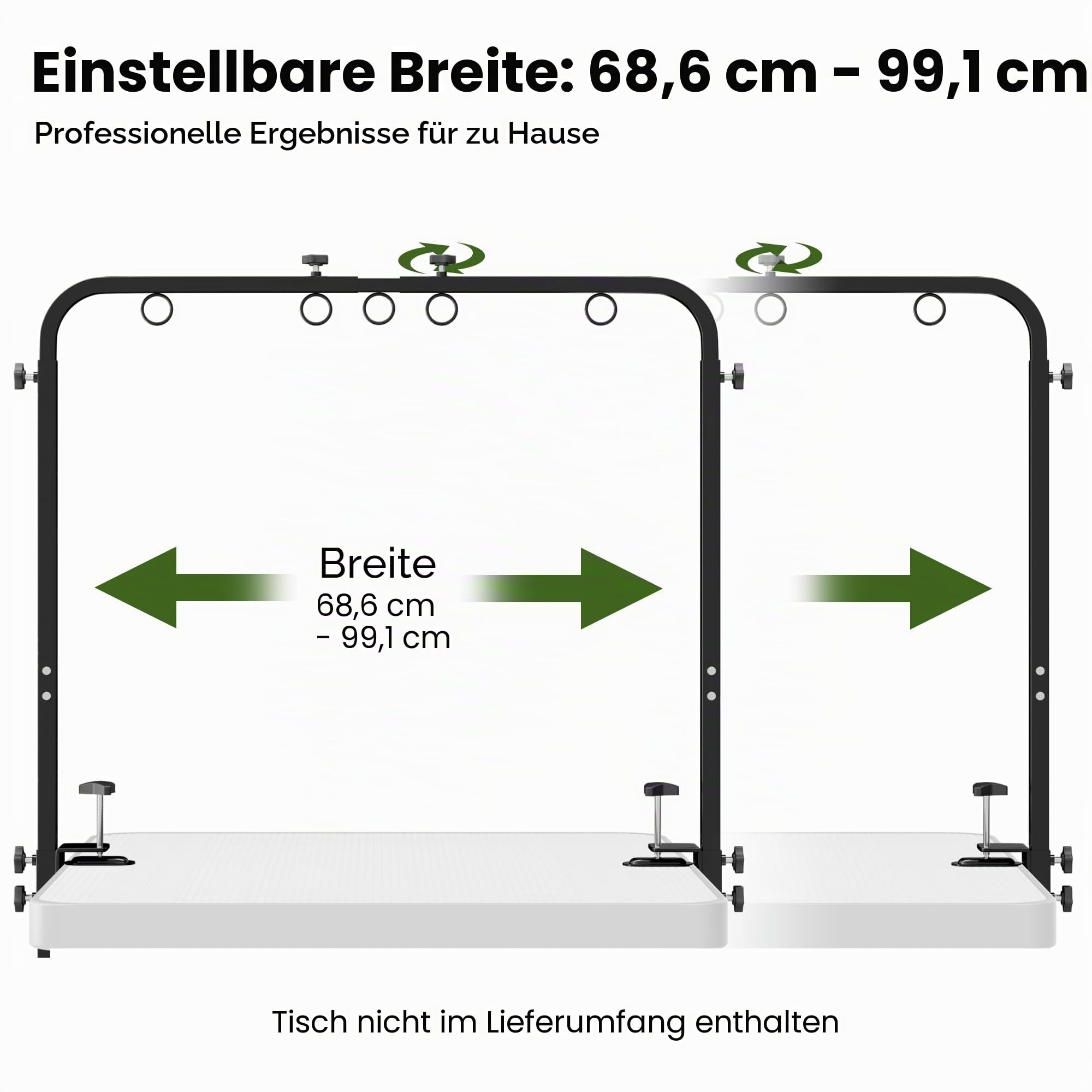 Josmimic Hundepflegetisch-Arm für Trimmtisch, höhenverstellbar, 107 cm hoch, 69–99 cm breit, mit Tischklemme bis 7 cm, Hängematte & 2 Anti-Sitz-Schlaufen, für kleine und große Hunde & Katzen