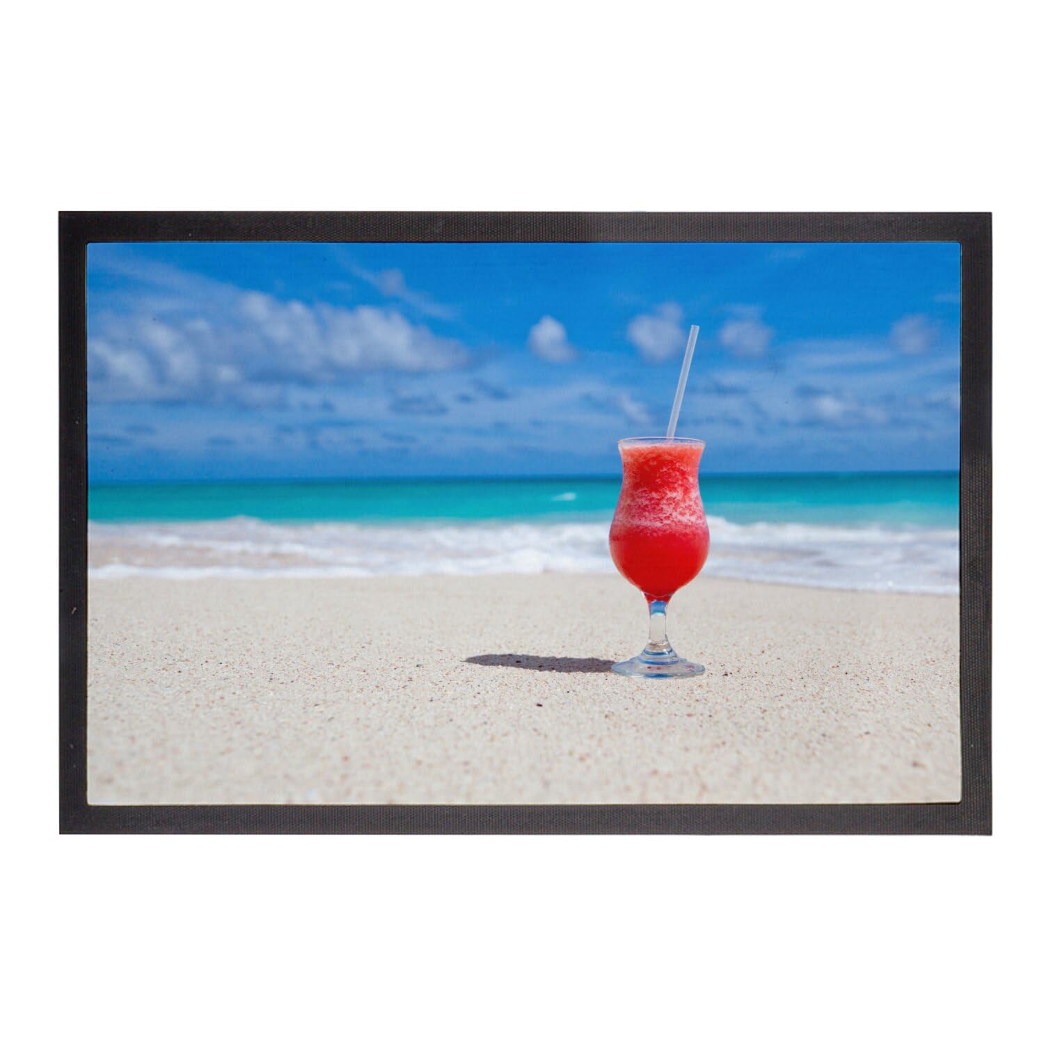 Paillasson Cocktail Tequila Sunrise plage sable blanc imprimé 75x50
