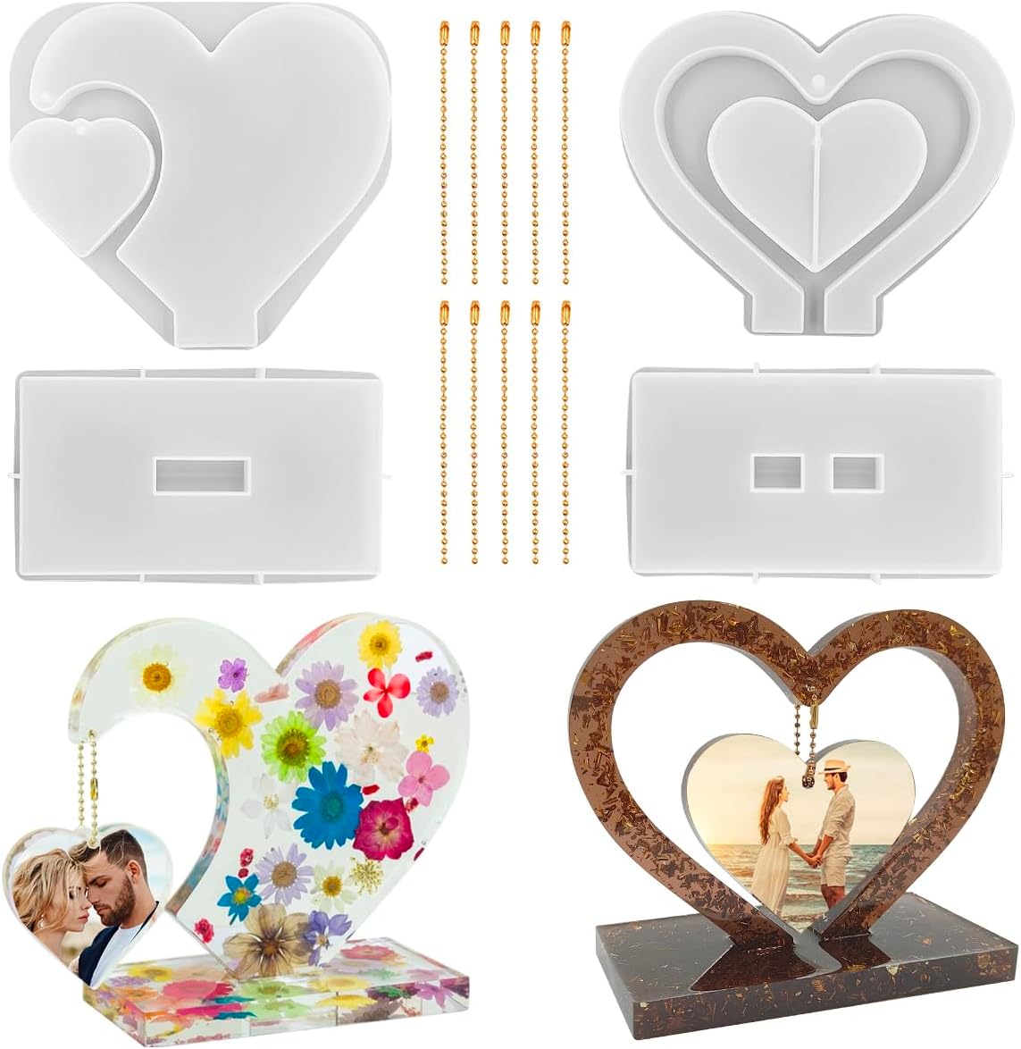 2 Set 3D Photo Frame Resin Molds, FineGood Heart Shape Silicone Molds for Resin, DIY Personalised Picture Frame Epoxy Resin Moulds Art Craft for Wedding Home Decor