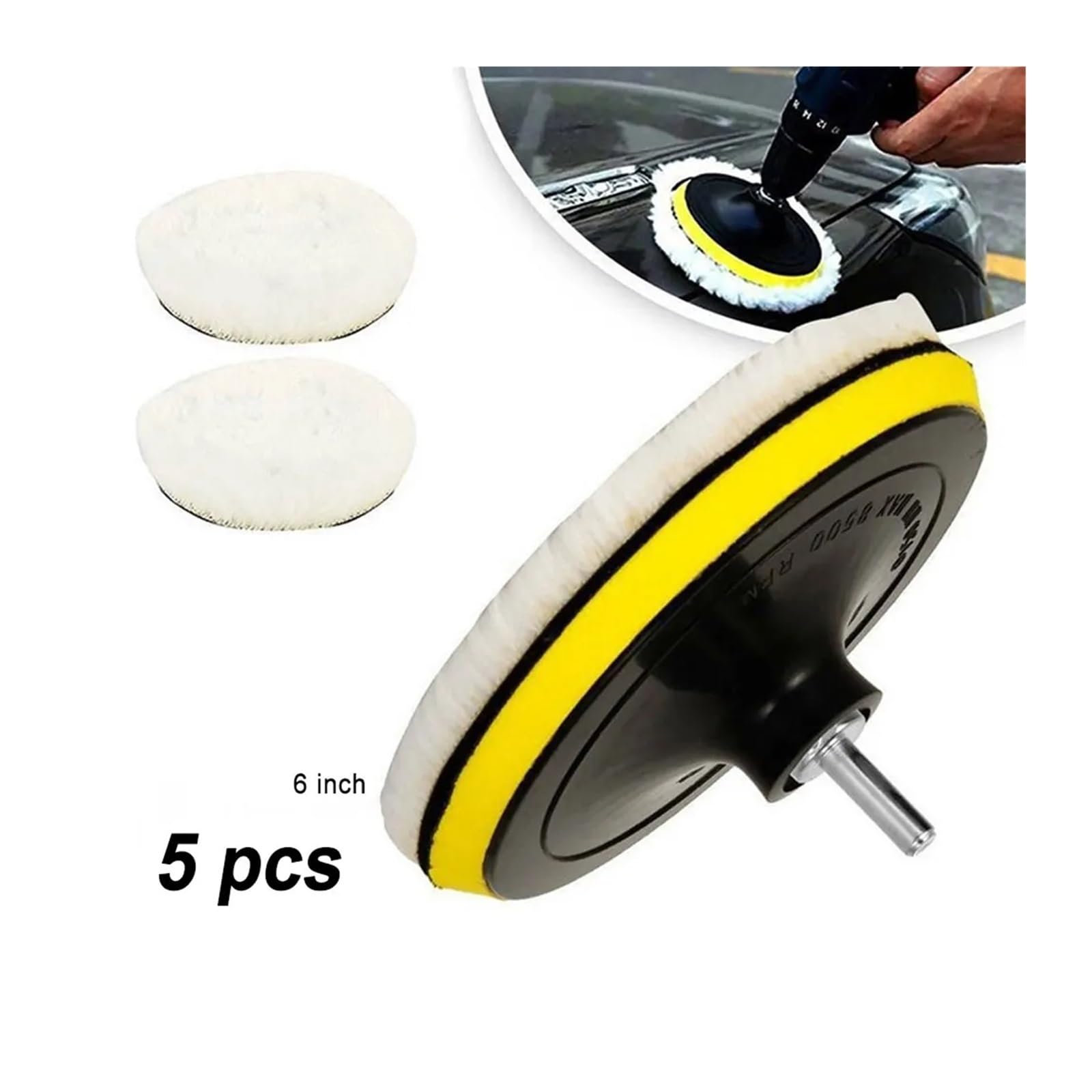 Kit de 5 almohadillas pulido lana for encerar coches, esponja, disco, cuidado llantas y pintura