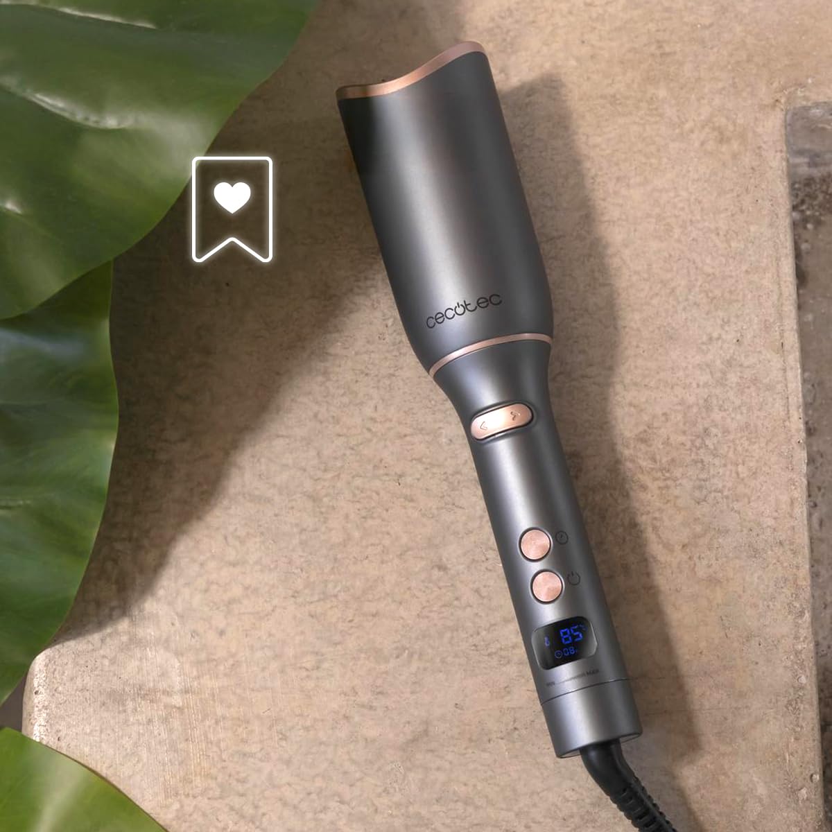 Cecotec Fer à boucler automatique Bamba Surfcare 850 Magic Waves Vision, Moteur numérique Brushless, Revêtement en céramique, réglage de la température et du temps, et écran LCD.