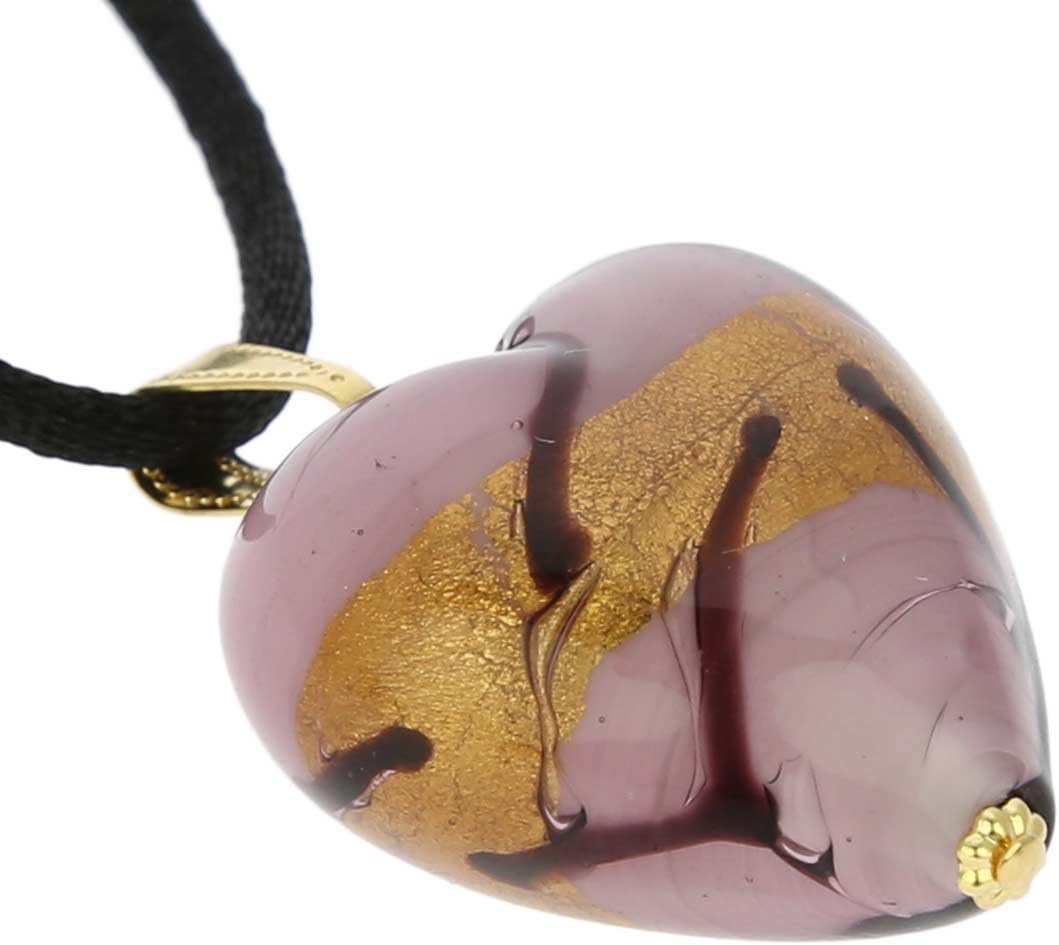 Glass Of Venice Murano Glass Heart Pendant - Lavender Gold