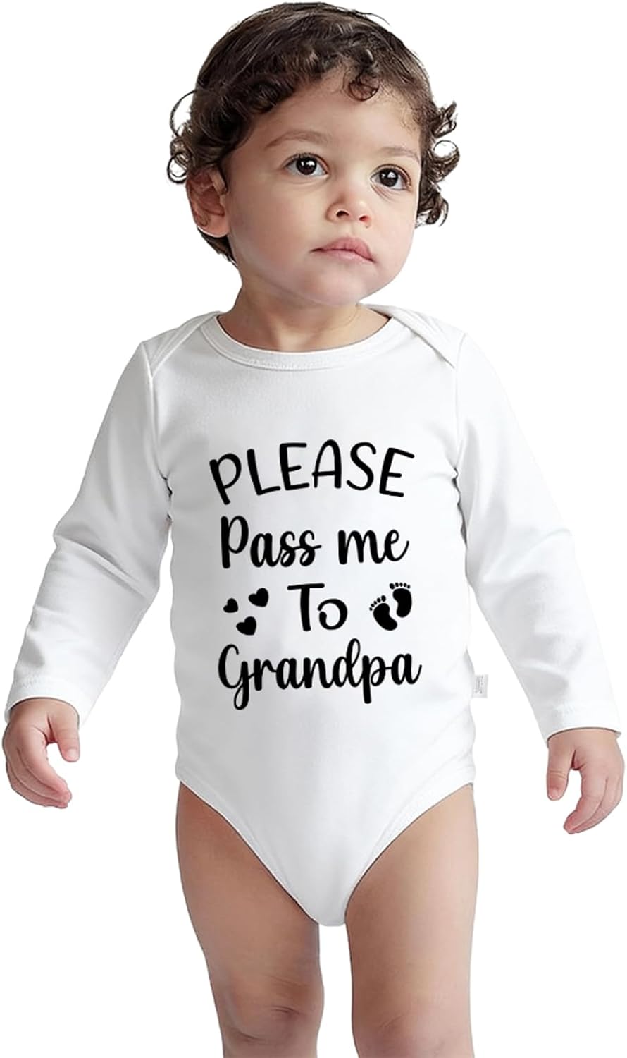 Please Pass Me to Grandpa Long Sleeve Baby Bodysuits, Grandfather Romper Playsuit Outfits Girls Boys 0-24 Months