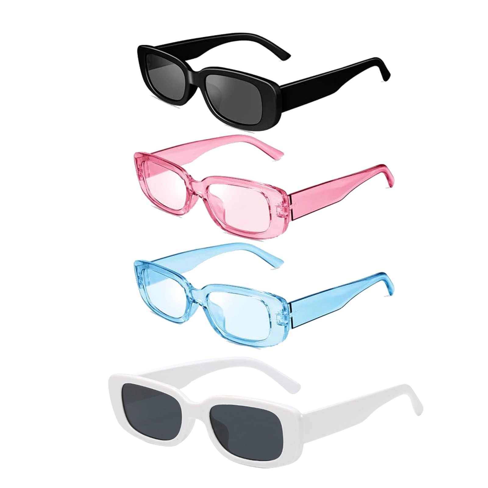 4 Piezas Gafas de Sol Cuadradas, Protección UV 400 Estilo Clásico Retro Vintage Hombre y Mujer para Conducir Deportes Golf Ciclismo Senderismo - Rosa Azul Blanco Negro