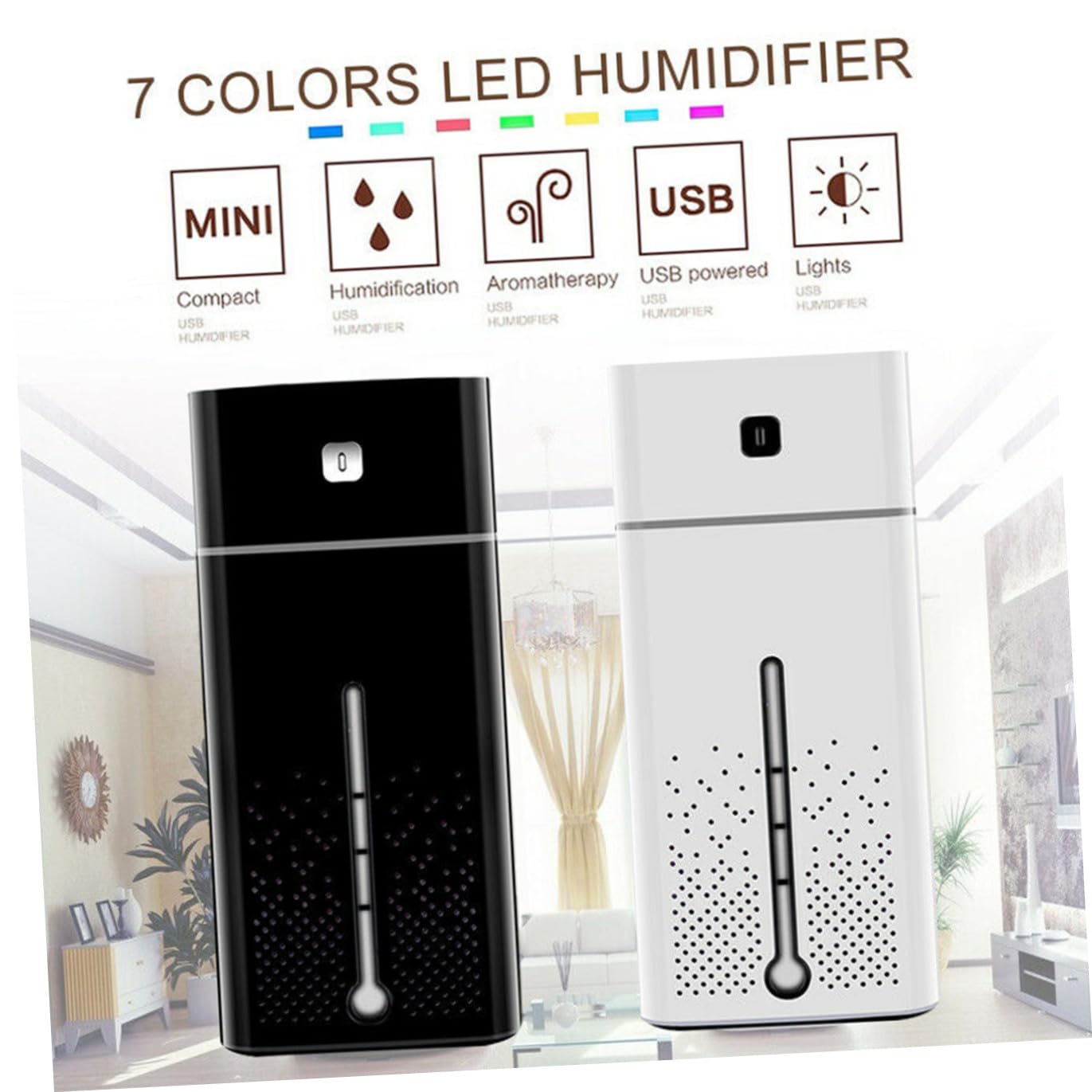 Alipis Umidificatore USB 1l Nero per Ufficio e Casa Silenzioso Funzione Multifunzione