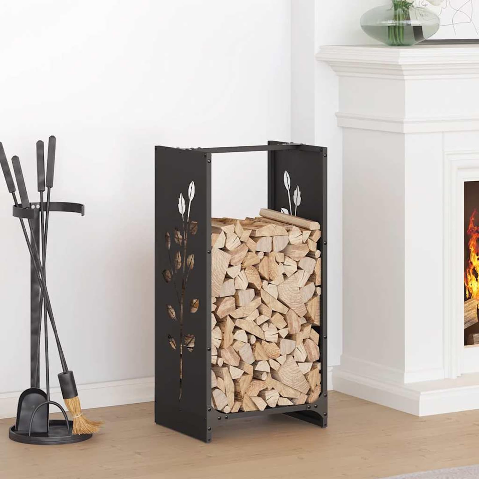 Gecheer Brennholzregal Schwarz 40x30x80 cm Kaltgewalzter Stahl, Kaminholzregal Kaminholzunterstand für innen und außen Lagerfeuer Camping Reisen864219