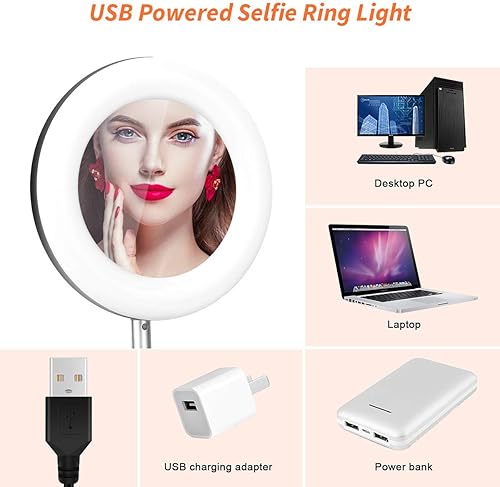 Miniatura 5 de Portátil multifuncional de 6.3 pulgadas regulable LED selfie video continuo Halo Ring Light Zoom Live Stream Soporte para teléfono con espejo de