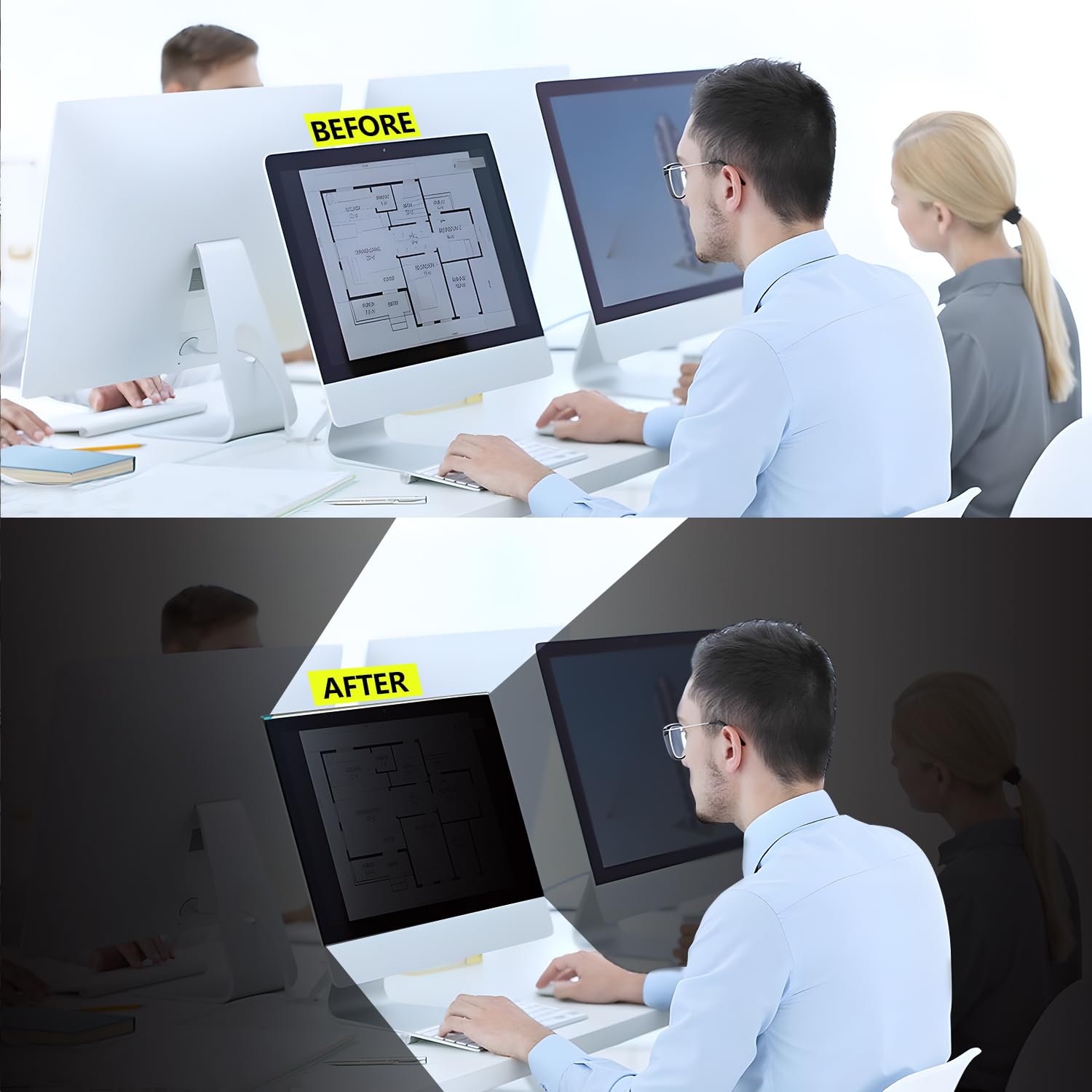 Écran de protection d’écran de confidentialité d’ordinateur suspendu compatible avec le moniteur de bureau à écran large26/27 pouces 16:9 - Filtre anti-éblouissement et lumière bleue