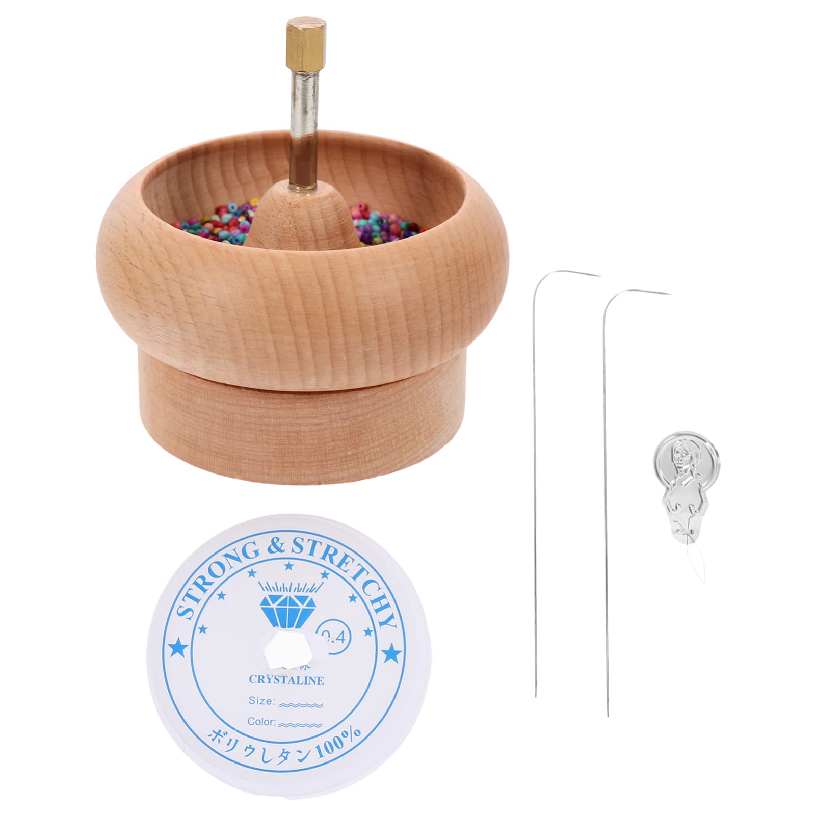 FOMIYES 1 Set Bead Threader Beading Tool for DIY Beading Bowl Bead Spinner Bowl Beading Tool with Needle Waist Beads Kit Bracelet Making Tool DIY Bead Bowls Wooden Making Bead Spinner