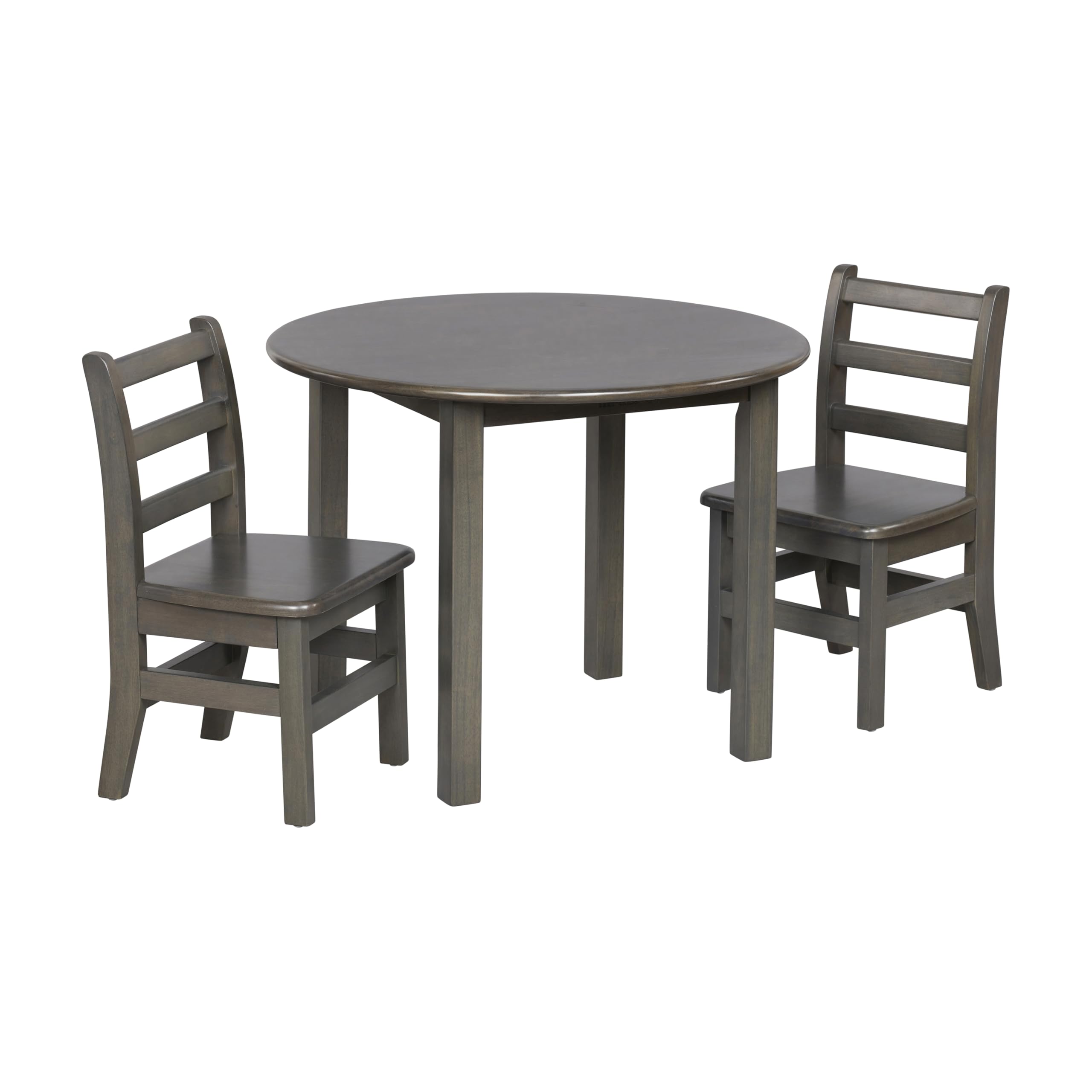 ECR4Kids 30in D Round Hardwood Table and Chair Set, 12in Seat Height, Kids Furniture, Grey Wash