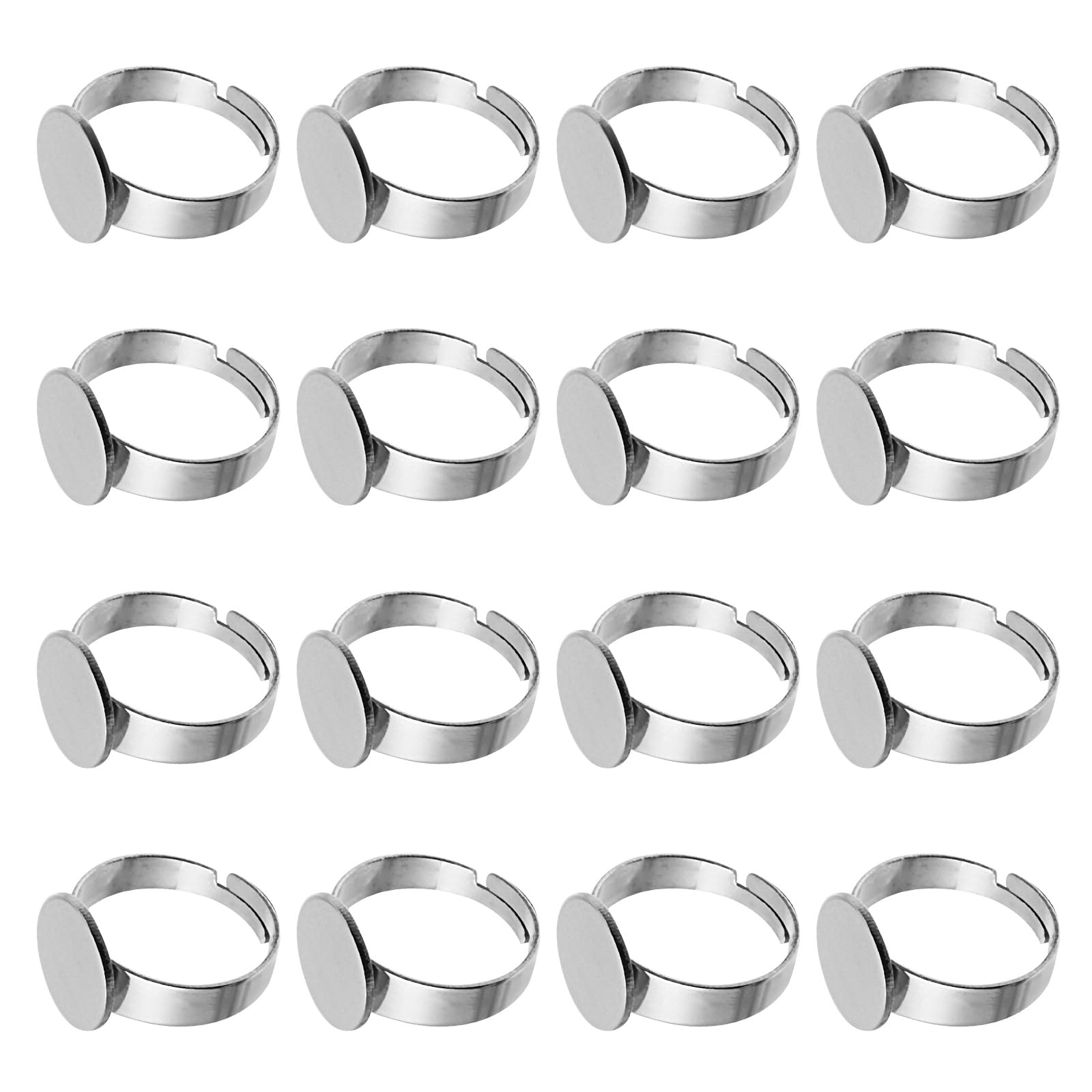 Tofficu 20Pcs 12Mm Adjustable Stainless Steel Ring Bases for DIY Jewelry Making - Versatile Crafting Supplies for Unique Handmade Rings