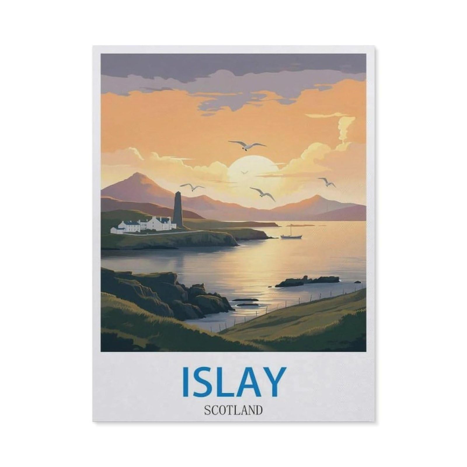 Beayodkp A17 Easy Paint By Numbers For Adults Beginners，Islay Scotland Vintage Travel Posters，Paint By Number Kit On Canvas For Adults New Painters's Gift Diy Gifts(30X40cm) 11.8X15.7 Inches-De32
