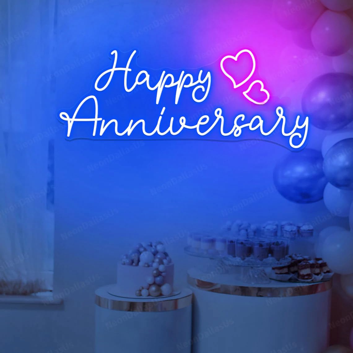 Happy Anniversary Neon Cartel Happy Anniversary LED Luz Feliz Aniversario Letrero Neón Boda Celebraciones Fiesta Decoración Cartel Parejas Regalos