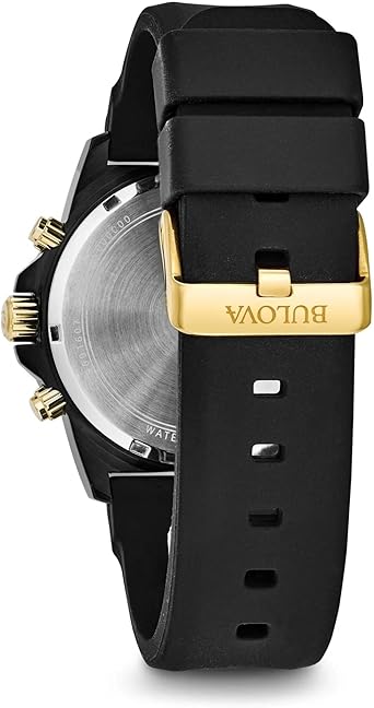 Bulova Men's Marine Star Series A Black and Rose Gold Ion-Plated Stainless Steel 6-Hand Chronograph Quartz Watch, Black Silicone Strap Style: 98B278