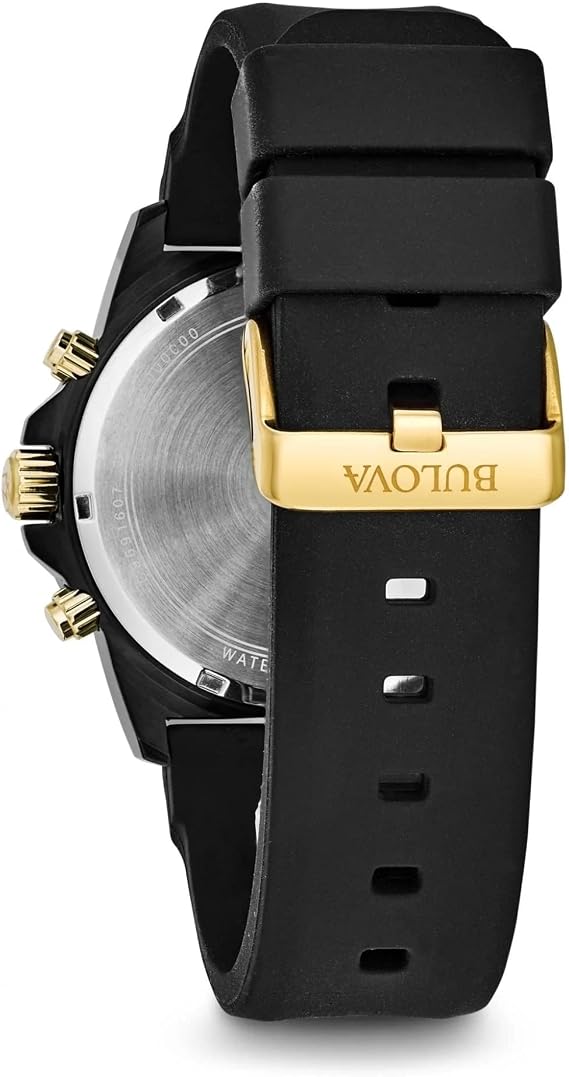 Bulova Men's Marine Star Series A Black and Rose Gold Ion-Plated Stainless Steel 6-Hand Chronograph Quartz Watch, Black Silicone Strap Style: 98B278