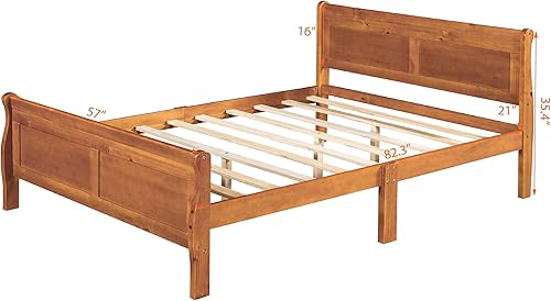 Miniatura 54 de Harper & Bright Designs Base de cama matrimonial con cabecero y estribo, cama de plataforma de tamaño matrimonial, marco de cama de madera para