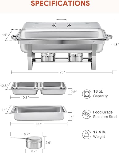 Miniatura 7 de WILPREP Juego de bufé de platos para rozar, 2 unidades de 8 cuartos de galón para catering con 4 bandejas de comida de tamaño medio, soportes de