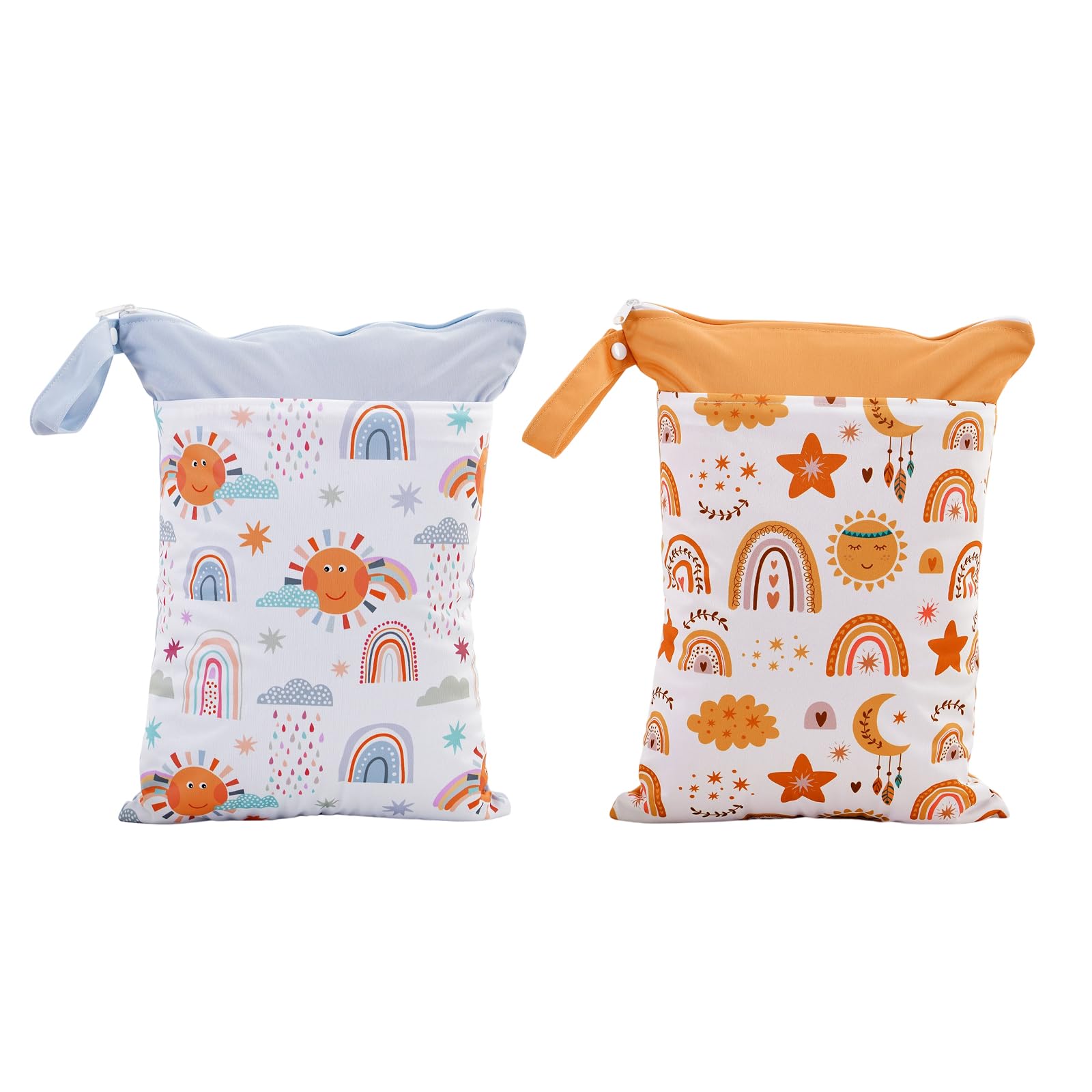 Sukizifa 2 Pcs Wet Bags, Waterproof Storage Bags with Zipper, Colorful Rainbow and Sun Prints, Perfect for Travel and Storage, 30 * 40cm