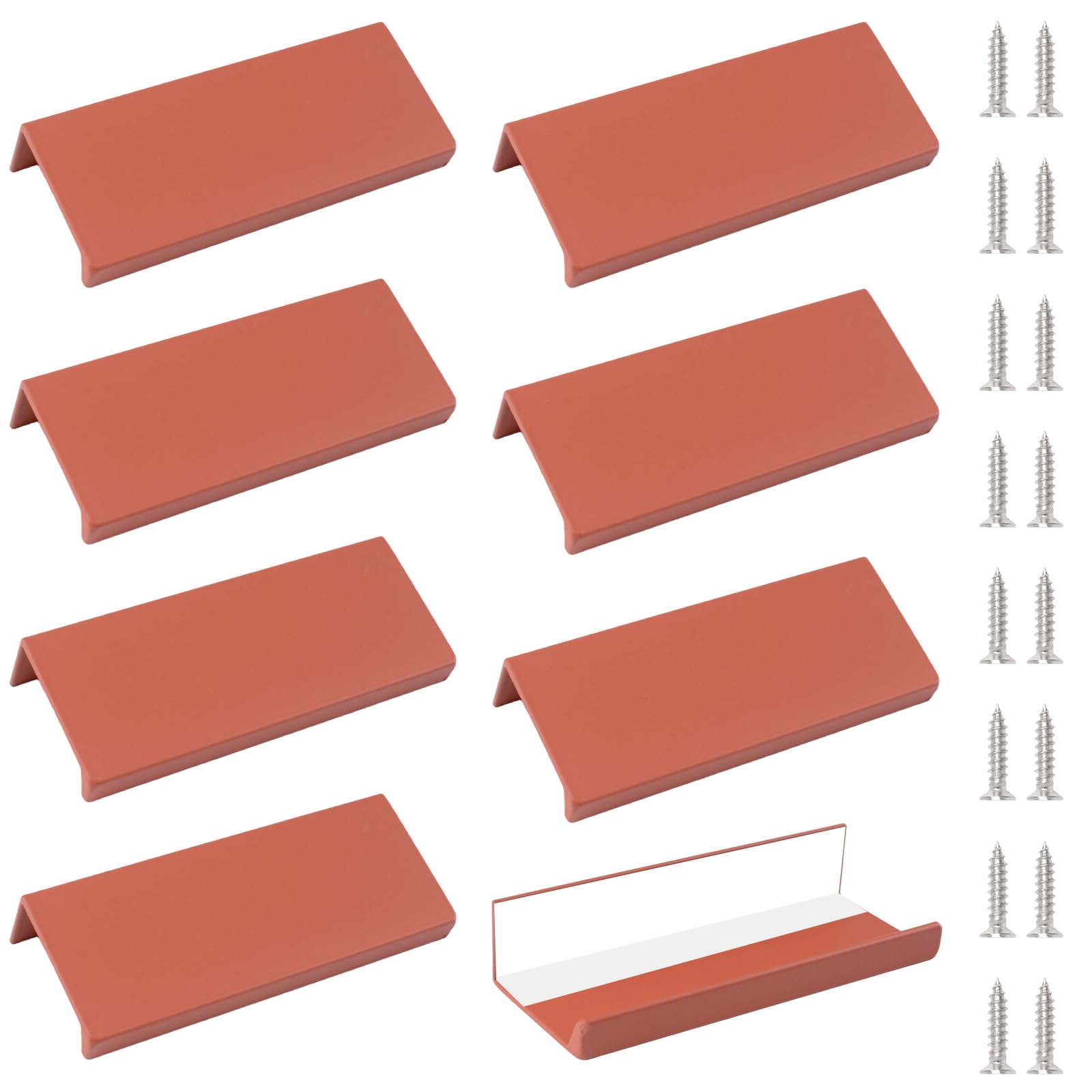 MOROBOR Mini Finger Edge Pull, 8 pcs Self Adhesive Pulls Modern Drawer Handle Right Angle Aluminum Alloy Invisible Handles for Cabinet Hardware Drawer,80mm/Orange-red