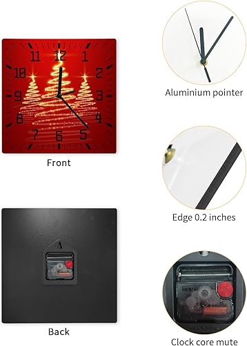 Miniatura 2 de Christmas Wooden Wall Clock Silent Non Ticking, Yellow Christmas Tree Xmas Red Square Wall Clock Battery Operated, Decor Clock for Home Office,