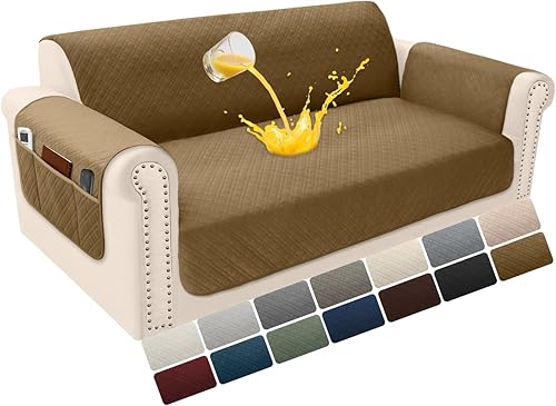 Miniatura 34 de Funda de terciopelo 100 % impermeable para perros, funda de sofá lavable para sofá de 3 plazas, juego de fundas acolchadas y antideslizantes con