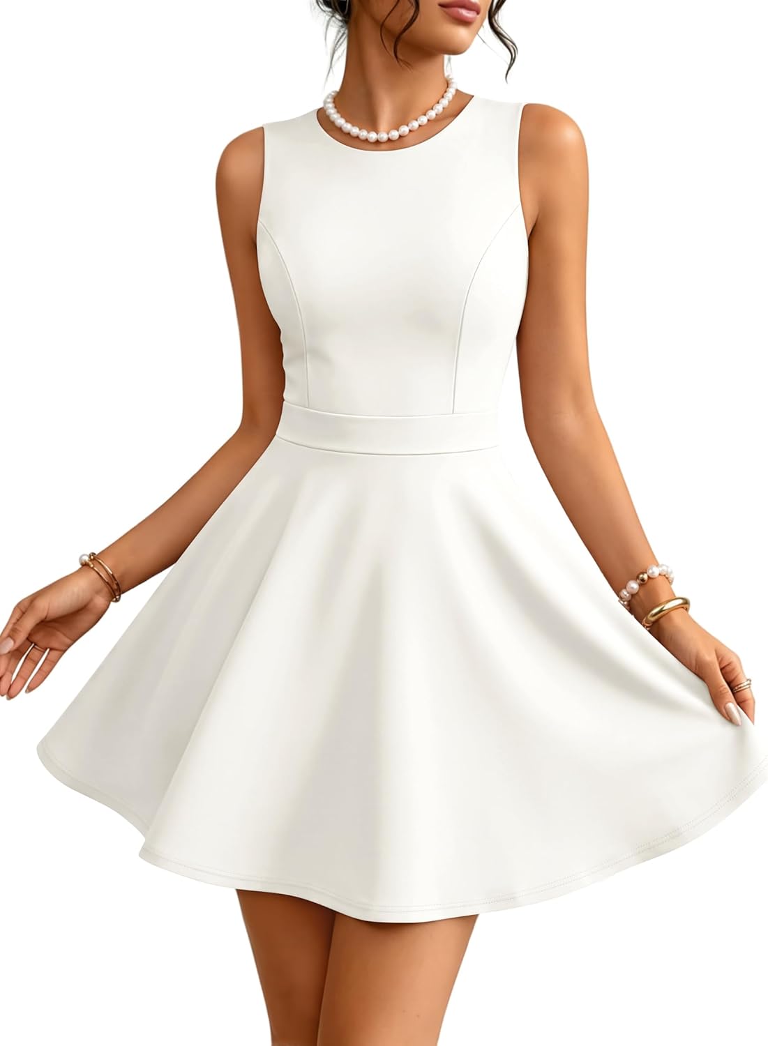 ZESICA Women's Summer Sleeveless Mini Dress 2026 Elegant Crewneck A Line Graduation Cocktail Party Short Dresses