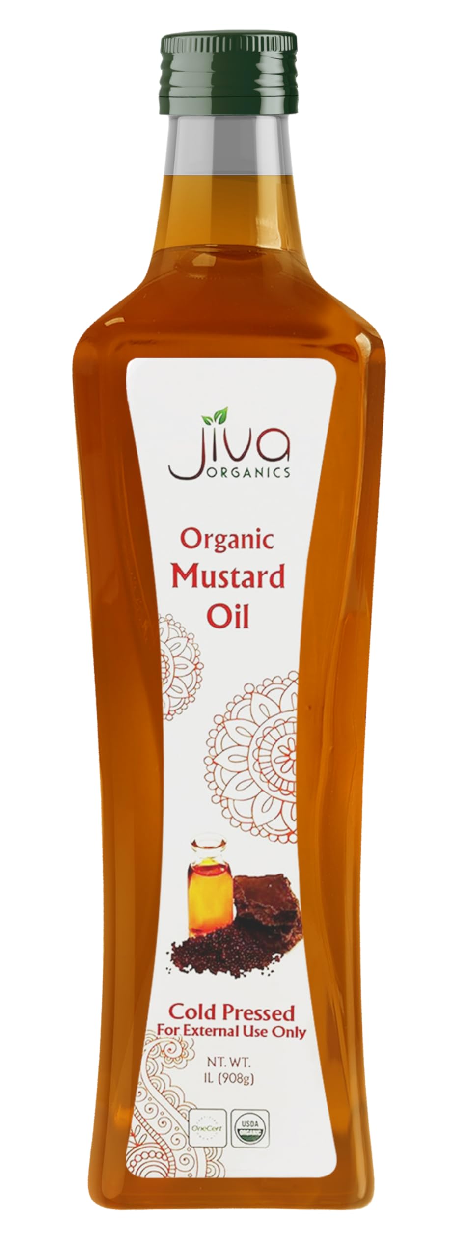 Jiva Organics Organic Mustard Oil 1 Liter Bottle (33.8 Ounce) - Non-GMO, Premium, Cold PressedUSDA Organic