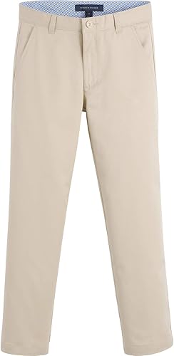 Tommy Hilfiger Pantalones de vestir de los muchachos de la mezcla de la sarga del frente plano, ropa del uniforme escolar