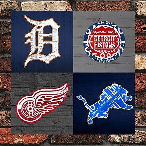 Detroit Sports Fan Recycled Vintage Michigan Vintage Retro Metal Wall Decor Art Shop Man Cave Bar Garage 12"x12" Sign
