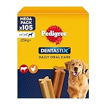 Pedigree Dentastix Snack per la Igiene Orale (Cane Grande +25 kg), 270 g 105 Pezzi – 15 Confezioni da 7 Pezzi (105 Pezzi totali)