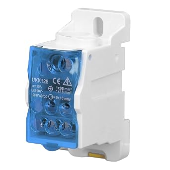 DIN Rail Distribution Box,690V 125A Positions Screw Terminal Block Junction Box Breaker Box Circuit Breaker Distribution Box for Various Power Distribution Needs Blue, 125A