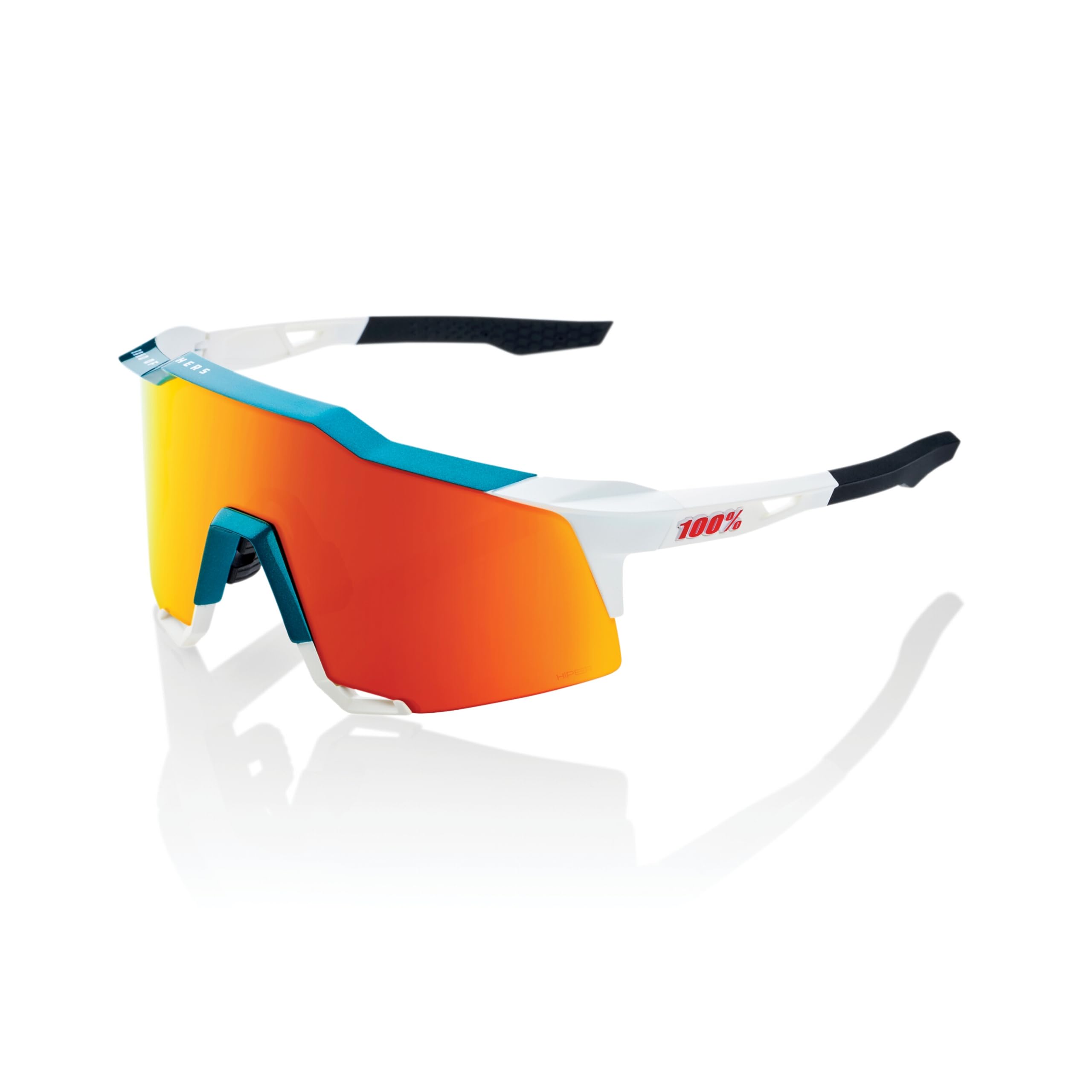 100% SPEEDCRAFT Sport Performance Cycling Sunglasses (Gloss Metallic Bora/Matte White - Mirror Red Multilayer Lens)