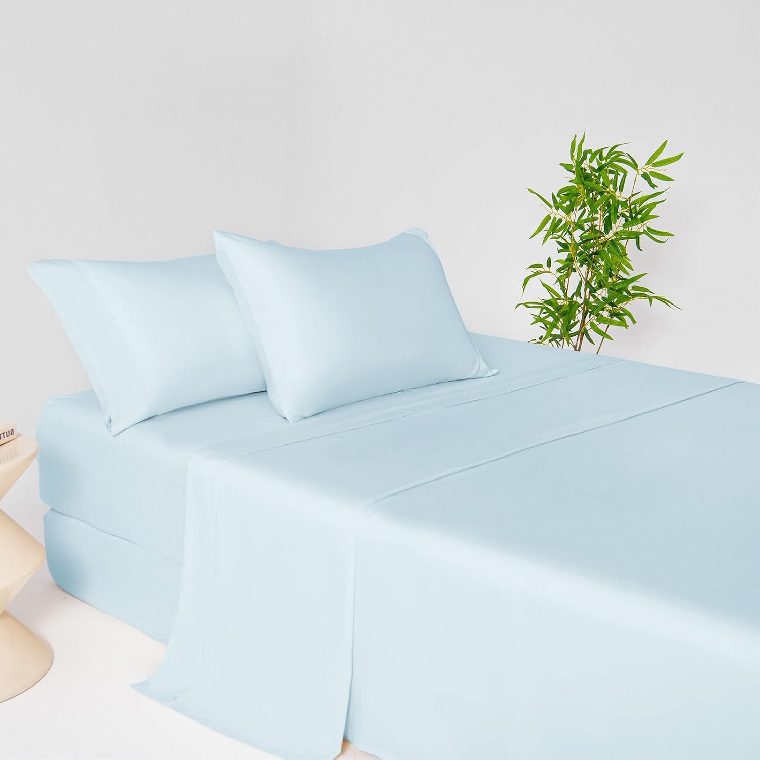 LONAVA 100% Viscose Derived from Bamboo Queen Sheet Set Sky Blue, 4 Pieces Soft Cooling Bedding with Deep Pocket UP to 16", Silky Smooth, Organic & Breathable, Breathable Bed Sheets