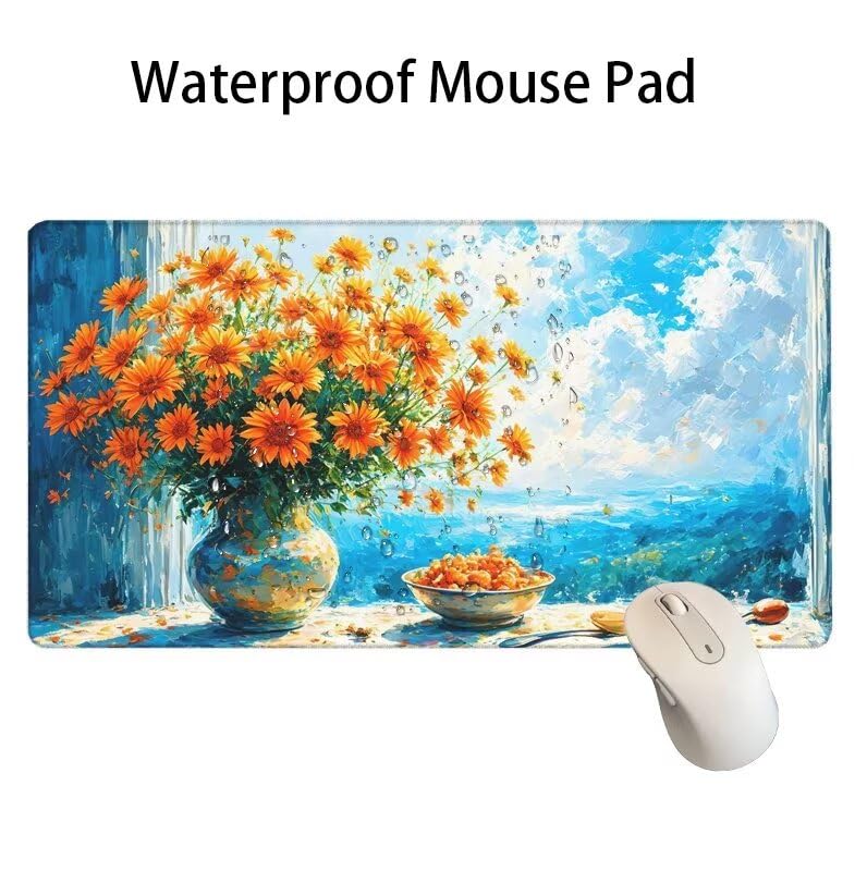 Tapis de Souris Bleu Tapis de Souris Gamer XXL 1000x500x3mm Gaming Accessoire, Tapis de Souris Vase Tapis Souris Résistant à l'eau avec Base en Caoutchouc antidérapant, Deco Bureau Travail W5-145
