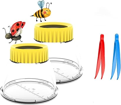 Bug Viewer for Kids 3X Magnifying Insect Observation Kit Built-in 7cm Ruler with 2 Slant Tweezers Bug Jar Catcher Cage for Kids Science Nature Exploration 2Pack Yellow