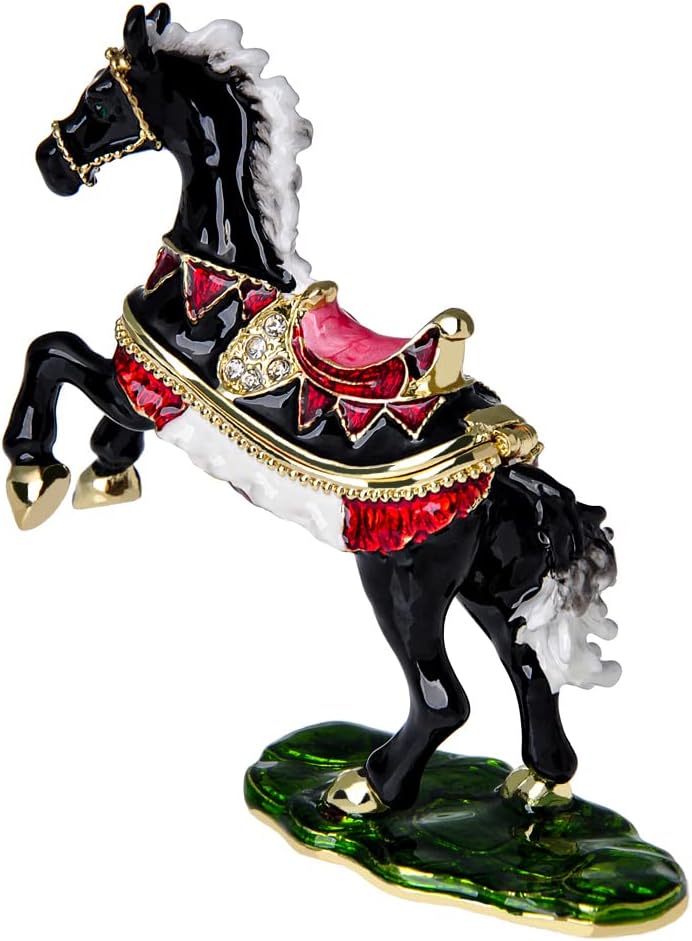Golden Crystal Enameled Horse Jewelry Box | Hand-Painted Hinged Circus Draft Horse Trinket Box, Elegant Home Décor & Unique Gift for Horse Lovers