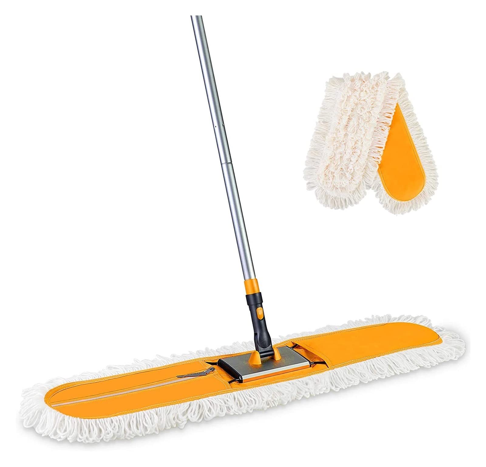 Gewerbliche industrielle Baumwolle-MOP-Boden-MOP-MOP 59-Zoll-Teleskopgriff mit 2 Mikrofaser-Polyester-Pads for Büro Hand drücken Kehrspergen (Color : Yellow)