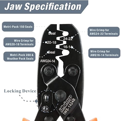 Miniatura 3 de IWISS Paquete meteorológico - Herramienta de prensado de conectores sellados crimpadora de cables para Delphi Metri-Pack 150 280 y terminales de