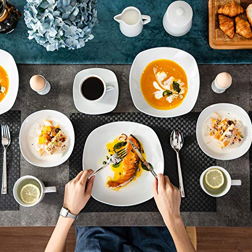 Foto von MALACASA, Serie Elisa, 100-teilig Tafelservice aus Porzellan, Kombiservice Frühstückservice Kaffeeservice mit Eierbecher, Kaffeetassen, MüsliSchälen, Dessertteller usw. für 12 Personen Grauweiß