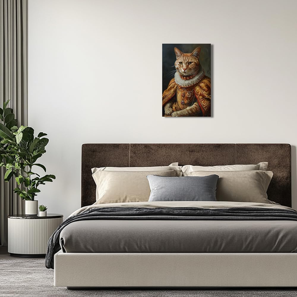 ZQQART Aristocratic Animals Canvas Wall Art Lady Orange Cat in Dress Portrait for Cat Lover's Gift Gothic Tiger Poster Cow Renaissance Picture Decor (Orange,12.00" x 18.00")