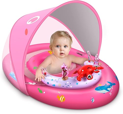 Miniatura 8 de LAYCOL Baby Pool Float with UPF50+ Sun Protection Canopy & Toy Play Console, Inflatable Pool Float for Pool, Baby Swimming Float with Adjustable