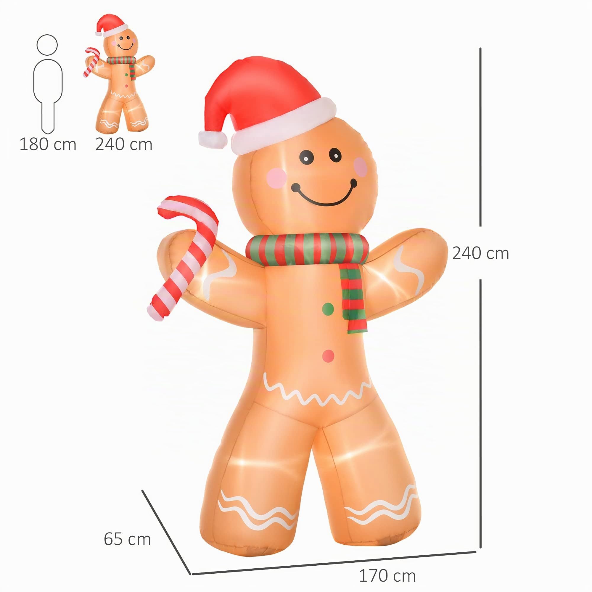 HOMCOM 240 cm Aufblasbare Weihnachtsdeko Aussen Lebkuchenmann Deko