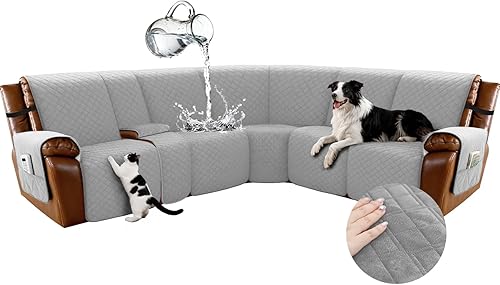 Miniatura 90 de Arfntevss - Fundas impermeables para sofá seccional reclinable en forma de L, funda antideslizante lavable para sofá reclinable, juego de fundas en