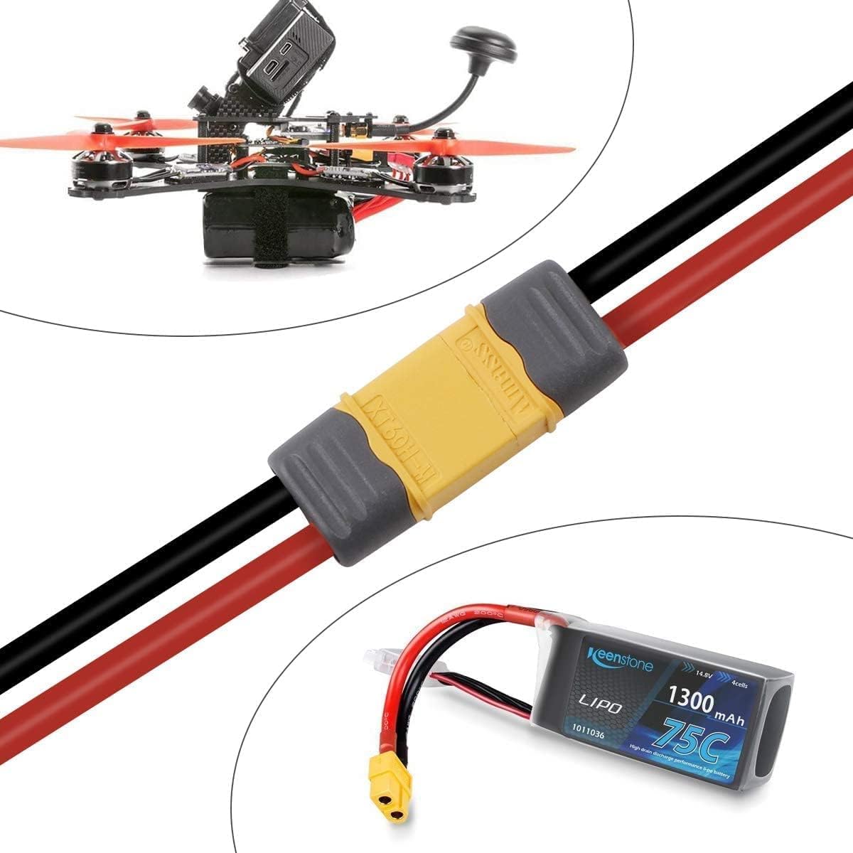6 Pares De Conectores XT60H Con Cable 14AWG – Macho Y Hembra, Con Funda, Para Baterías Lipo En Drones FPV Y Coches RC