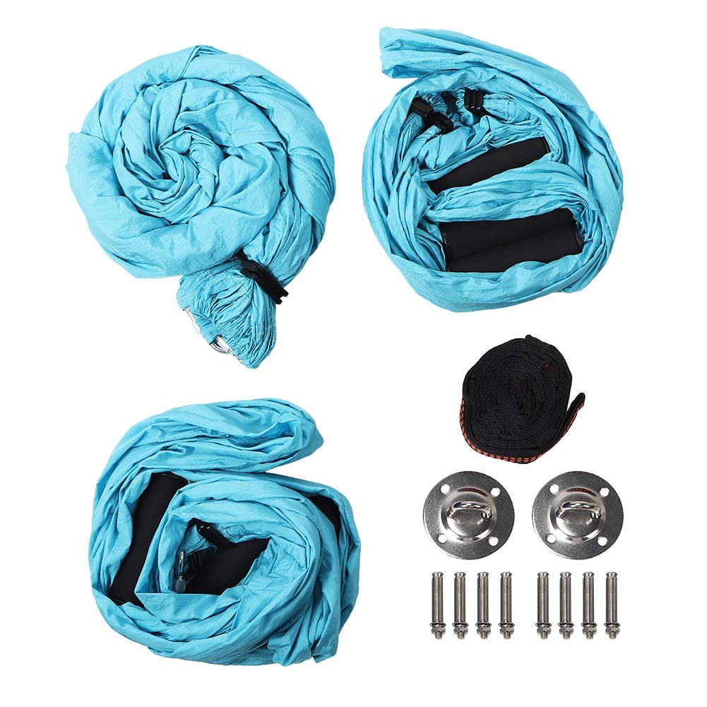 Columpio de yoga antigravedad azul cielo, fabricado en nailon con asas de espuma gruesa y 2 correas de extensión, para mecedora de hamaca