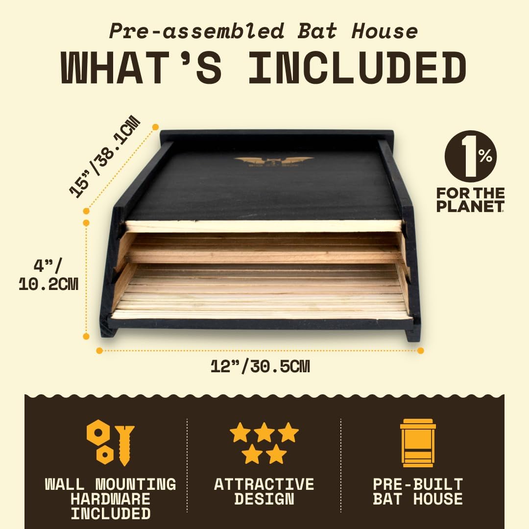 BIGBATBOX - Bat House for Outdoors - Clean Your Backyard from Mosquitoes - Wooden Bat House Kit - with Our Proven Bat Box Design, You are Almost Guaranteed to Attract Bats! WildYard